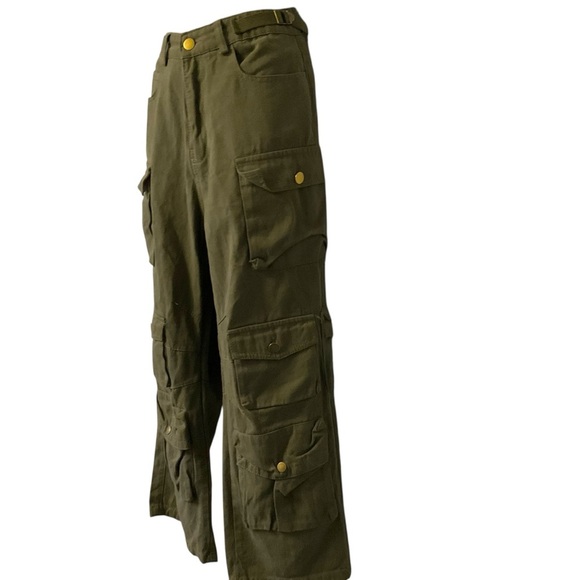 Cargo Pant Army Green SZ S Men Unisex Multi Pockets Streetwear Collegecore - Picture 4 of 7